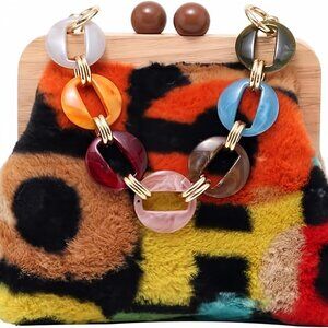 Ladies Shoulder Bag Chain Tote Bag Wooden Clip Cross-body Bag Color Corduroy Cro